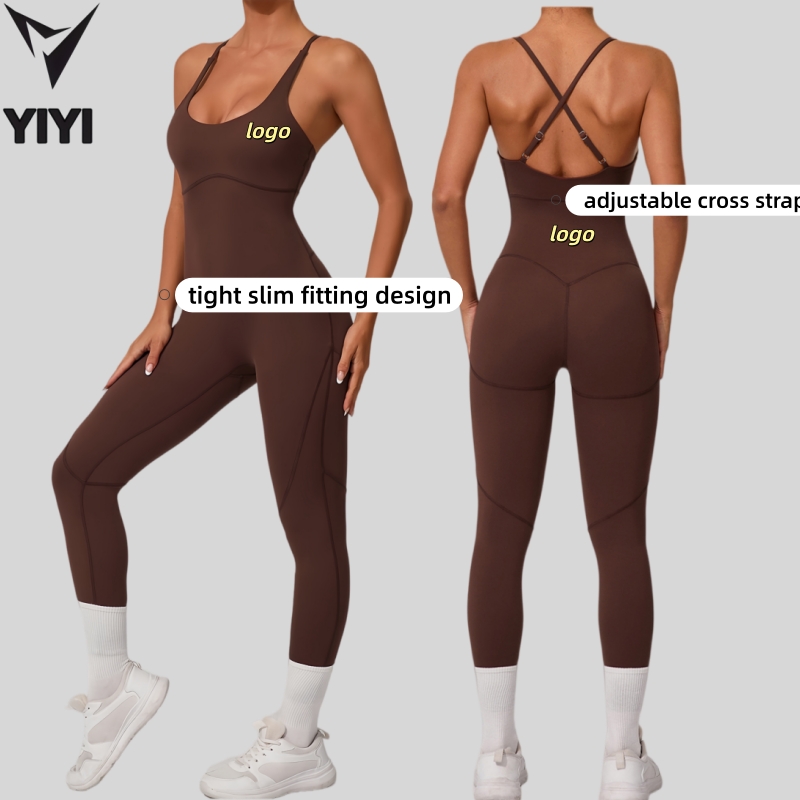Custom Logo Gym Clothes Women Tummy Control Tight Sexy Yoga Fitness Wear One Pieces Bodysuit Sport Fitness Jumpsuit For Women