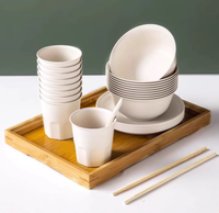 Ensemble de vaisselle en bambou blanc moderne de luxe de haute qualité, tasse, bol, cuillère, assiette, écologique, biodégradable, léger, jetable