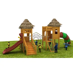 जंगल शैली बच्चों के खेल का मैदान स्लाइड लकड़ी के खेलने जमीन