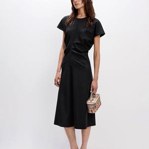 Robe trapèze en coton pour femme, à manches courtes, taille plissée, respirante, écologique, pour un usage quotidien - Product Image 4