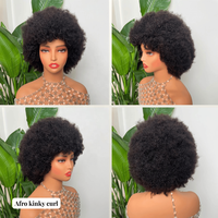 Perruques courtes bouclées afro kinky en gros, sans colle, en cheveux humains brésiliens vierges bruts, boucles volumineuses, perruque courte bouclée