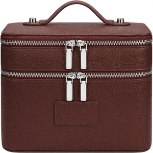 Borsa da Viaggio per Trucco in Pelle a Doppio Strato con Chiusura a Cerniera, Grande e Portatile, Resistente alle <span class=keywords><strong>Macchie</strong></span> e ai Graffi, Organizer Cosmetico per Donne - Product Image 1