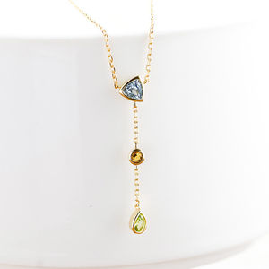 Joyería Simple pequeño collar de amatista piedra preciosa geométrica Triangular gotas redondas cielo azul Topacio citrino peridoto collar - Product Image 3