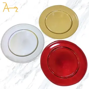 Custom Round 13" Gold Silver Plastic Charger Plates for Dinner Wedding Elegant Decoration Color Acrylic Plates Dinnerware Sets