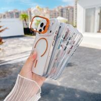 Nouvelle coque de téléphone ultra-transparente orange vif avec support d'appareil photo, fine et magnétique, pour iPhone 15 16 17 Pro Max
