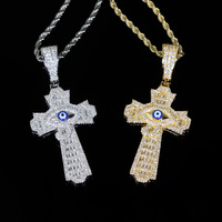 Collier croix en cuivre YYN avec pendentif zircon yeux bleus, chaîne bambou, bijoux unisexe tendance, vente en gros immédiate