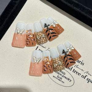 [Western Lingban <span class=keywords><strong>Tiger</strong></span> Skin] Faux ongles à presser faits main, motif léopard français, style Spice Girl, noir et or brillant, haute qualité - Product Image 4