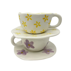 Hot Sale Hand Painted Irregular Flower Design Ceramic Coffee <b>Mug</b> Creative Cups <b>Cute</b> Handmade Ceramics Cup With Disc - Product Image 4