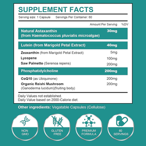 ผู้ผลิตแคปซูลแอสตาแซนธินแบบแข็งฉลากส่วนตัว OEM สารต้านอนุมูลอิสระจากธรรมชาติ บำรุงสายตา ผิวหนัง และข้อต่อ อาหารเสริมเพื่อสุขภาพ ขายส่ง มาตรฐาน GMP - Product Image 3