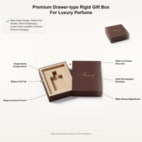 Boîte cadeau de luxe personnalisée marron à tiroir pour parfum, rigide, pour une seule bouteille, pour les maisons de parfums, marché américain, nouveau design