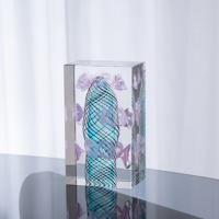 Presse-papiers en verre soufflé artisanal Latticino, sculpture florale en verre encastrée, ornement de table moderne, décoration intérieure pour villa et hôtel