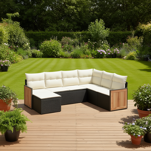 Conjunto de sofás modulares de ratán blanco crema para jardín, muebles de exterior en negro y crema, diseño contemporáneo, cojines de espuma de alta densidad - Product Image 2