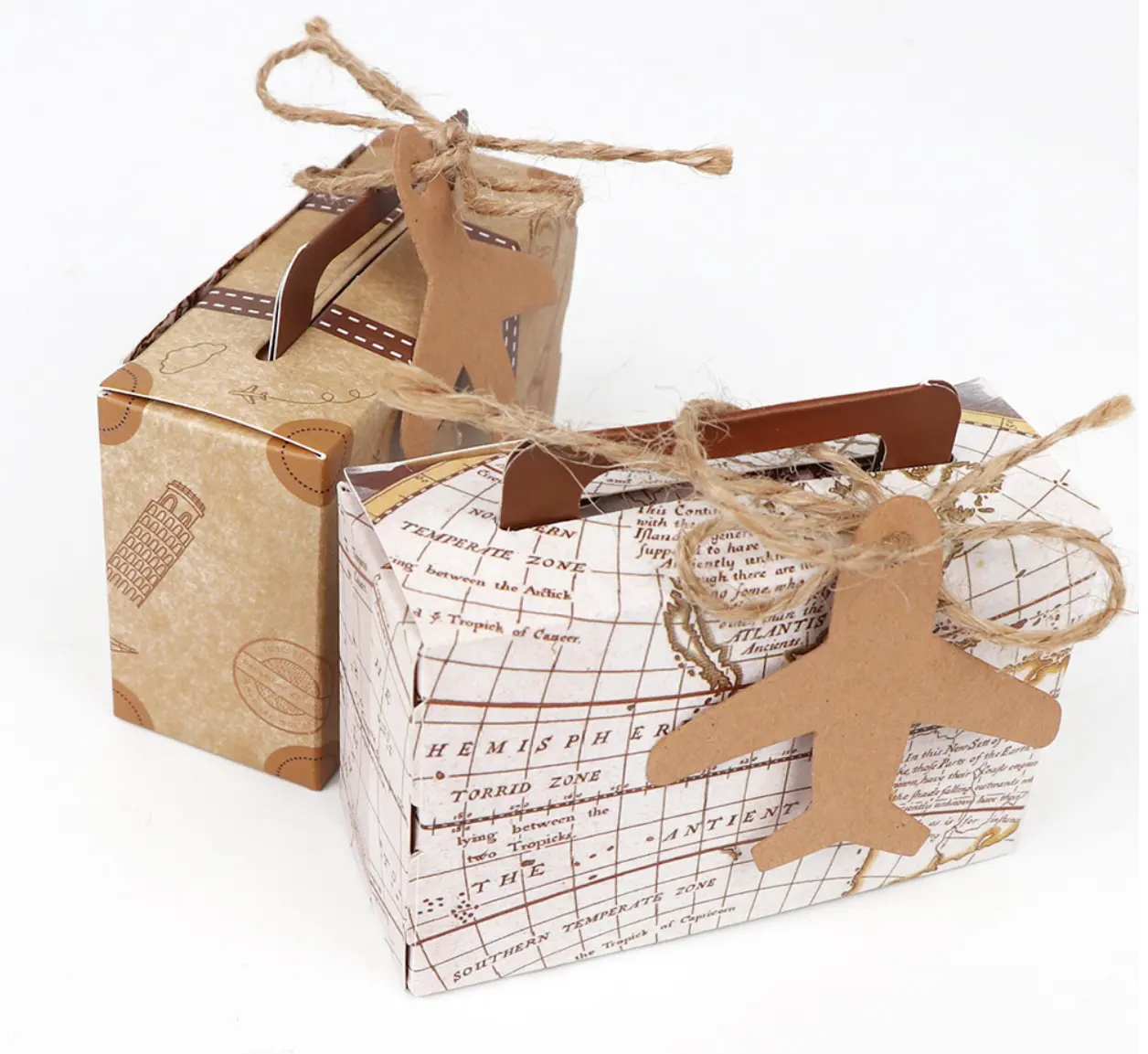 Лидер продаж, миниатюрный винтажный стильный чемодан из крафт-бумаги, Подарочная декоративная коробка для конфет с биркой
