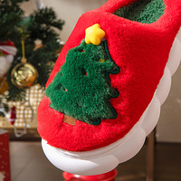 Chaussons d'hiver moelleux pour femmes et filles, design sapin de Noël, plats, style dessin animé, pour la maison, tendance et populaires
