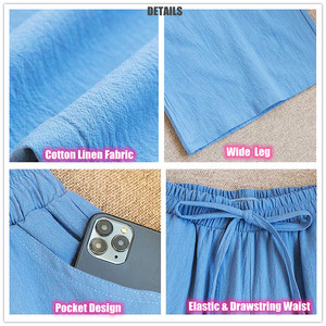 <span class=keywords><strong>Pantaloni</strong></span> in Cotone e <span class=keywords><strong>Lino</strong></span> a Tre Quarti per Donna, Primavera-Estate, Gamba Larga, Vita Elastica, Casual - Product Image 4