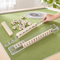 Support de Mahjong Portable Américain, Lot de 4 Poussoirs de Tuiles en Verre avec Rail Arrière Ondulé, Accessoires de Mahjong Transparents