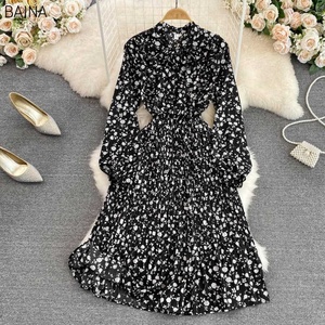 Nuevo dulce vestido plisado Floral con cordones lazo de cintura alta de manga larga vestidos de mujer contraste madera oreja <span class=keywords><strong>dobladillo</strong></span> <span class=keywords><strong>ropa</strong></span> de mujer - Product Image 6