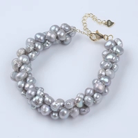 Ensemble collier et bracelet en perles de style baroque couleur gris, bijoux fantaisie en gros, chaîne en argent 925 plaqué or