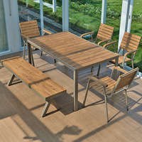 Ensemble de table et chaises de salle à manger en bambou d'extérieur, structure en aluminium, design moderne minimaliste, mobile, pour patios, villas, balcons, meubles d'extérieur