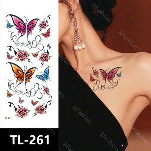 Adesivi per tatuaggi temporanei Flower Butterfly Design per le donne adesivo per tatuaggi con braccio sul petto con inchiostro impermeabile - Product Image 1