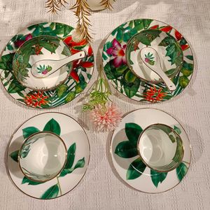 Juego de Vajilla de Porcelana China de 10 Pulgadas con Borde Dorado y Diseño de Puntos, Platos Verdes Aptos para Alimentos, para Bodas y Eventos, Venta al Por Mayor de Fábrica - Product Image 1