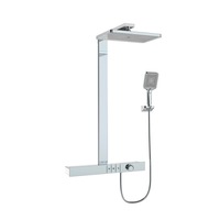 Ensemble de douche mural HONGDEC gris anthracite à 3 fonctions avec pommeau de pluie carré et douchette à main