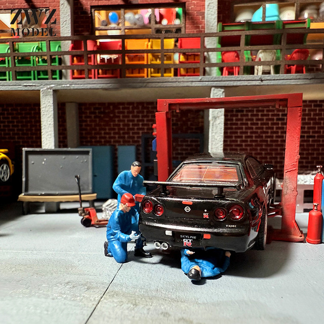 1:64 Mechanic 3D Printed Model Figurines Hand-Painted Automotive Repair Technician Scene Diorama NOT INCLUDE CAR
