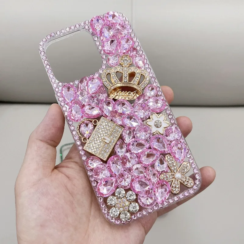 Glitter bling berlian imitasi logam silikon 3d bunga aksesoris tren massal casing ponsel pintar
