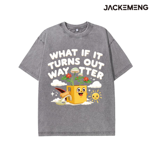T-shirt in cotone oversize lavato con stampa What if IT Turns Out Way Better Cartoon Box Plant, maglietta casual da tutti i giorni in stile streetwear retrò - Product Image 2