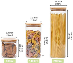 Kitchen Cylindrical Borosilicate Glass Storage <b>Jar</b> with Bamboo Lid 450ml 550ml 580ml 800ml 750ml 1000ml 1900ml - Product Image 2