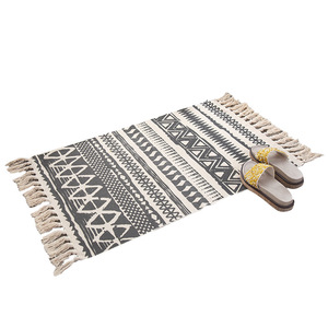 Black White Bath Mat, Woven Cotton Material With Tassel of <strong>Boho</strong> Bathroom Floor <strong>Rug</strong> - Product Image 2