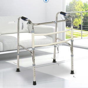Déambulateur en acier inoxydable pour personnes âgées, pliable, à quatre pieds, avec hauteur réglable et pieds antidérapants - Product Image 1