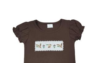 Consejos de moda bordado caza Mallard pato marrón niñas conjunto ropa deportiva traje del Día bebé Niñas Ropa Boutique al por mayor - Product Image 2