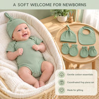 Ensemble de 5 pièces de vêtements pour nouveau-né : grenouillères, pyjamas, bavoir, moufles, chaussettes et bonnet en coton pour garçon et fille