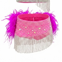 G008 Fabrication OEM ODM, Costume de danse lyrique rose vif pour filles, avec strass et plumes, tenue de danse jazz et contemporaine pour concours