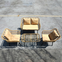 Ensemble de salon de jardin moderne de luxe en acier et rotin pour hôtel, cour, parc, villa