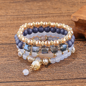 European and American Hot - Selling Bohemian Style <strong>Beaded</strong> Bracelet Geometric Round Glass Beads Inlaid with Diamond Elastic Brace - Product Image 5