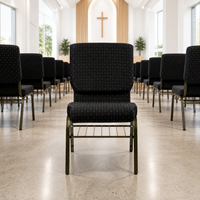 Chaise d'église en métal noir durable de style moderne avec porte-livres, meubles de théâtre empilables pour hôtels et églises