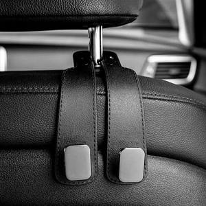 Leather <b>Car</b> Headrest <b>Hook</b> Set Magnetic Seat Back Retainer Tumbled Finish Interior Accessory for SUV Pickup - Product Image 2