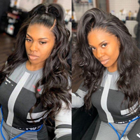 Virgin 30 inci wig rambut manusia Pixie 250% Frontal Ombre keriting untuk warna panas 13*6 wig rambut manusia Pixie mentah