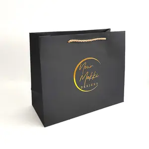 Logotipo personalizado grande preto Matte laminado papel sacola de compras sacos para loja de roupas com seu próprio logotipo