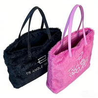 Sac fourre-tout en fausse fourrure pelucheuse avec poignées contrastées, sac à bandoulière doux et moelleux, sac à main personnalisé avec logo brodé pour femmes