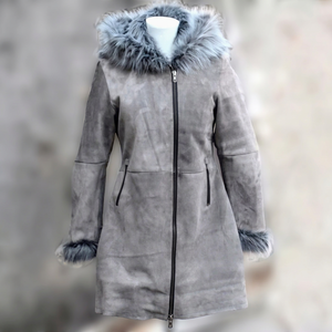 Real Suede Leather Long <b>Coat</b> <b>for</b> <b>Women</b> with Faux Fur Lining Trench <b>Coat</b> Handmade Hood Leather Long <b>Coat</b> <b>for</b> <b>Women</b> with Faux Fur - Product Image 1