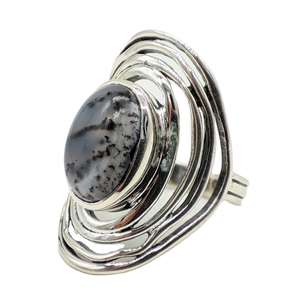 Bague en Agate Dendritique de Haute Qualité, Réglable, Faite à la Main, Bijou Fin pour Femme avec Pierre Précieuse en Cristal Poli, Idéale pour un Style Décontracté - Product Image 1