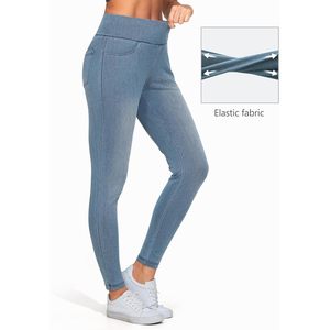 Pantalon en jean stretch à taille haute pour femme, style jegging, avec poches - Product Image 4