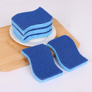 Éponge de nettoyage en pulpe de coton de type S à 2 couches, bleue, sûre pour plusieurs surfaces, pour la vaisselle et la cuisine - Product Image 2