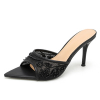 Mules à talons aiguilles tendance en maille perlée, sexy, à bout ouvert, talons hauts, style coréen, pour occasions spéciales, sophistiquées