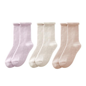 Calcetines transpirables de longitud media para mujeres posparto, estilo regular, color rosa orquídea, morado, blanco marfil, calcetines cálidos y cómodos - Product Image 1