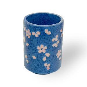 Taza de Té Japonesa Clásica de Cerámica Azul con Textura de Piedra de Flor de Cerezo Mate Tipo Piedra al por Mayor - Product Image 1