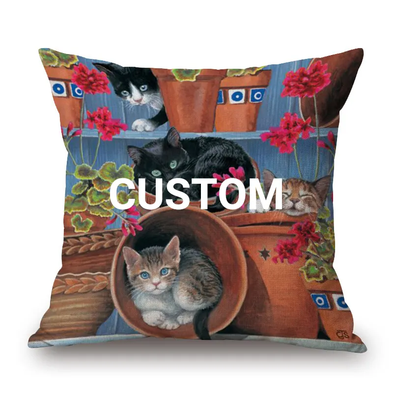 Hot Selling Custom Cartoons Muster Polyester Kissen bezug 45*45cm Digital gedruckte Home Decoration Kissen bezug